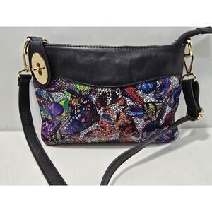 Borse in Pelle Crossbody Shoulder Bag Stained-glass Butterfly Leather Made Italy